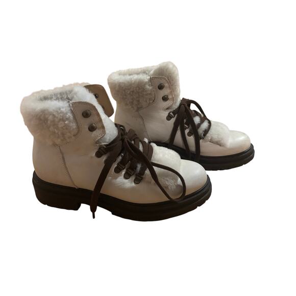 Kurt Geiger London White/Cream Fur Brown Laces Booties - Size 40 EU ~ Women’s 9 - Picture 1 of 11
